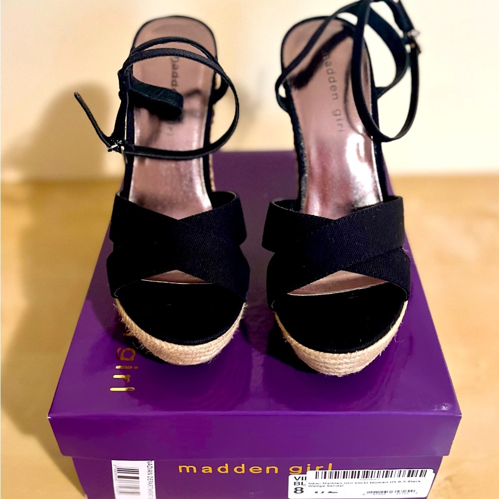 Madden Girl Wedges - Black Espadrille - ~5in Heel - Women’s Sz 8.5 - NIB
